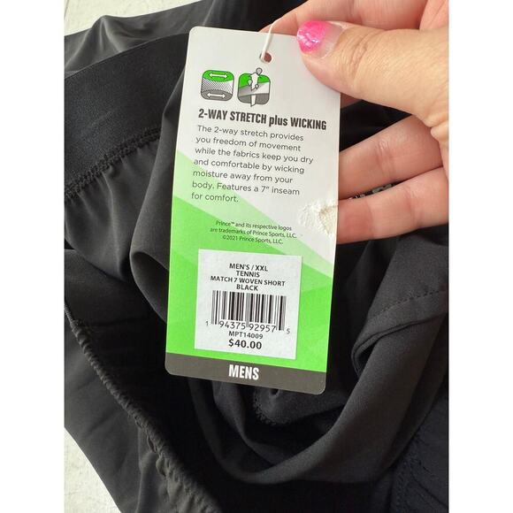 NWT Prince Men's Black Match 7” Woven Tennis Shorts Size XXL - Picture 6 of 6